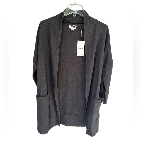Pact Airplane Organic Cotton Long-Line Cardigan Grey Women’s XS NWT - Picture 4 of 9